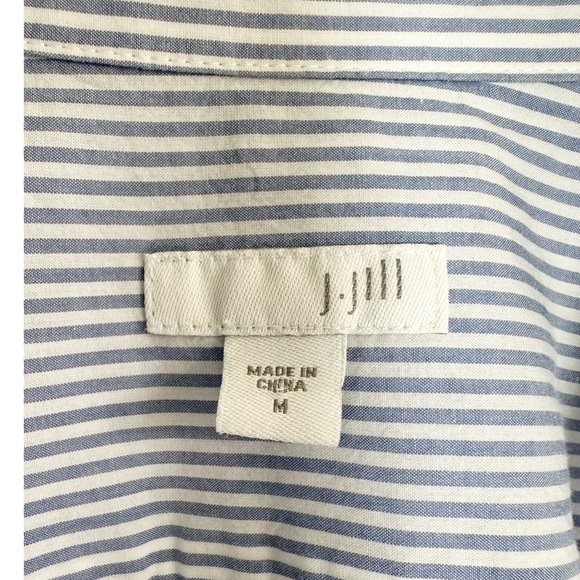 J. Jill Embroidered Button Down Shirt Blue White Stripe Size Medium Costal Work - Picture 6 of 8